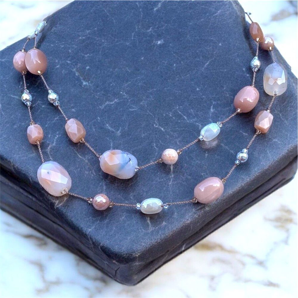 NWT New Margo Morrison Genuine Stone & Crystal Necklace Moonstone Pyrite Agate